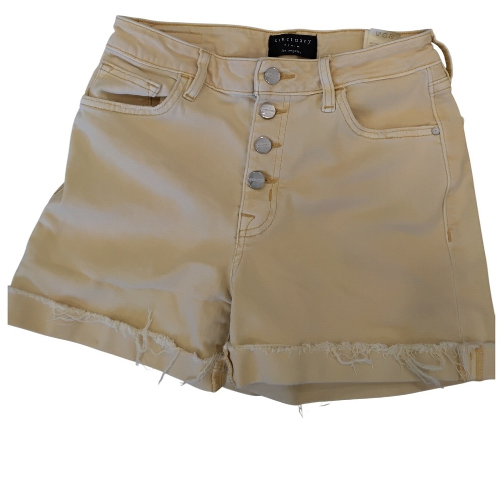 Sanctuary Denim Fearless High Rise Button‎ Fly Shorts Marigold Yellow Size 27